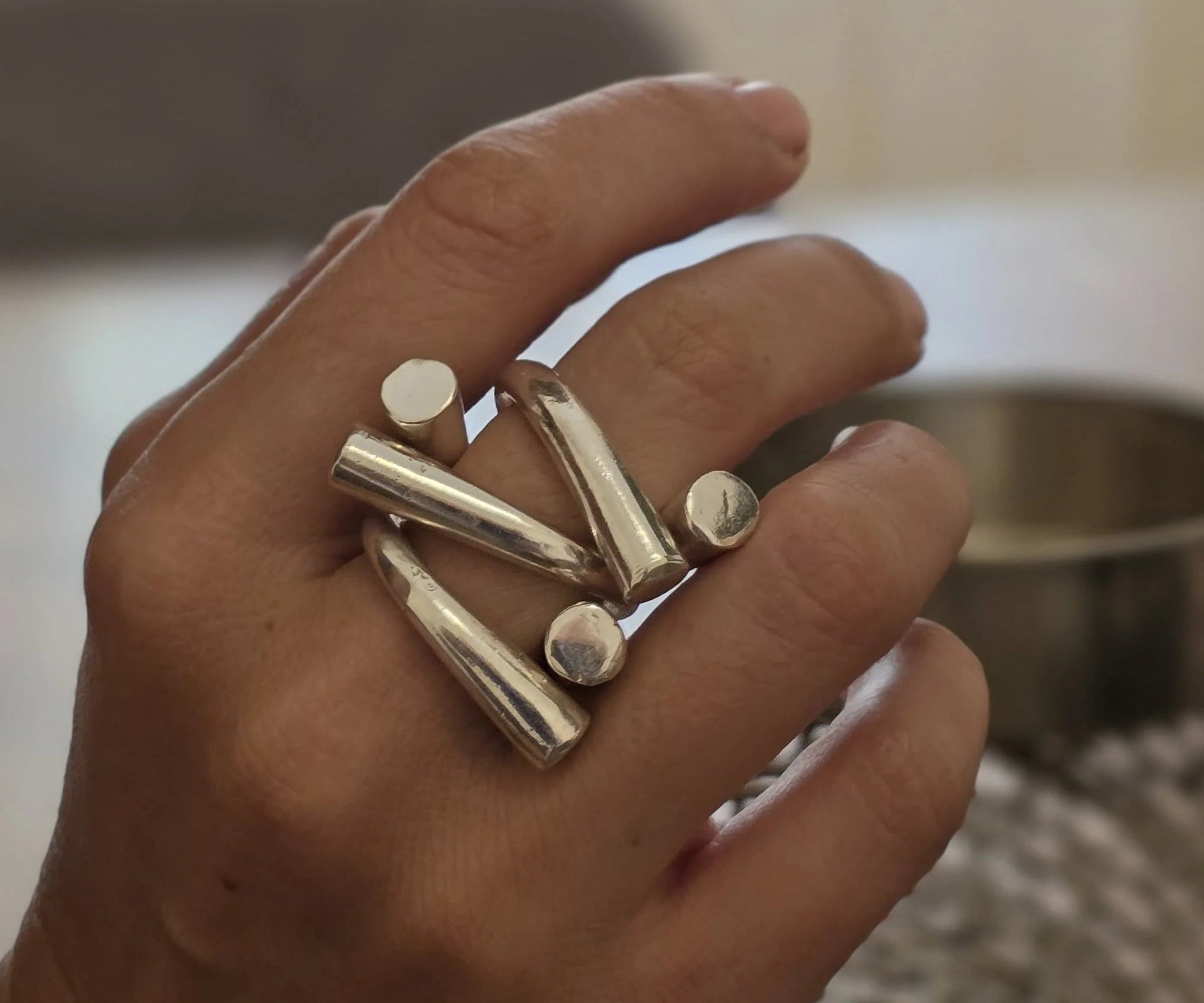 VS8-Handmade Silver Triple Ring – Versatile & Elegant Design