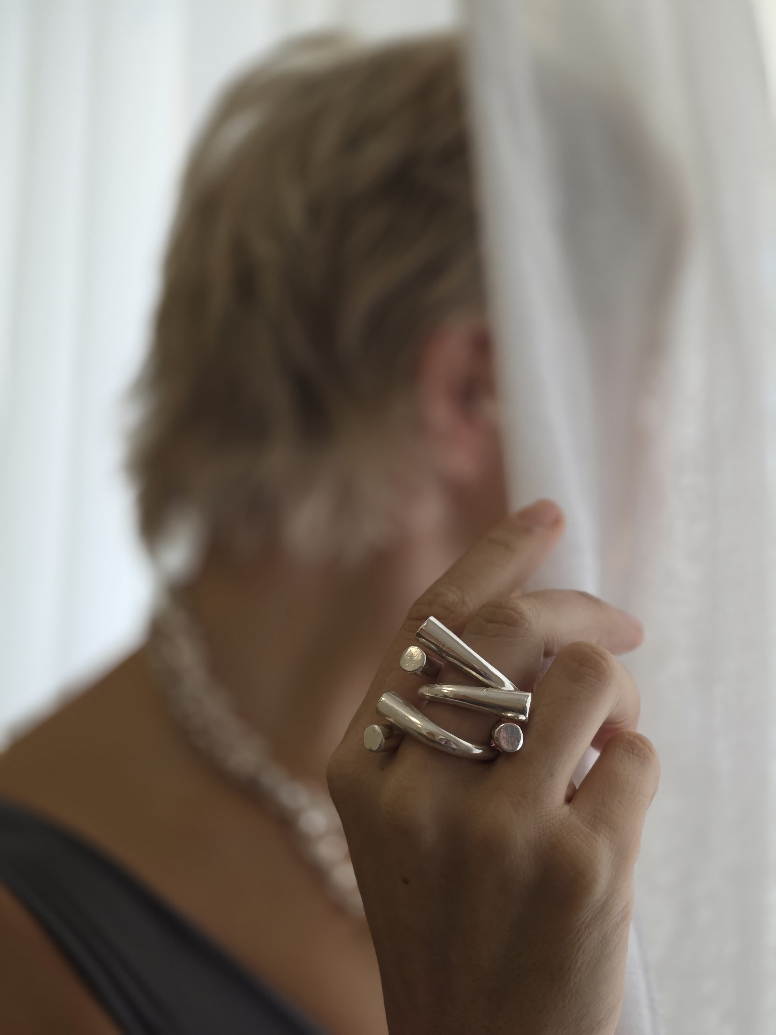 VS8-Handmade Silver Triple Ring – Versatile & Elegant Design