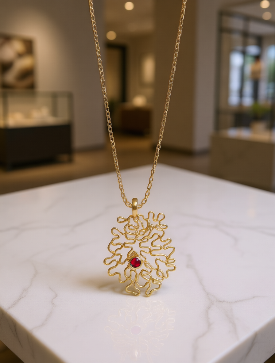 VS4-Gold-Plated Cluster Necklace with Garnet Stones – Elegant & Timeless