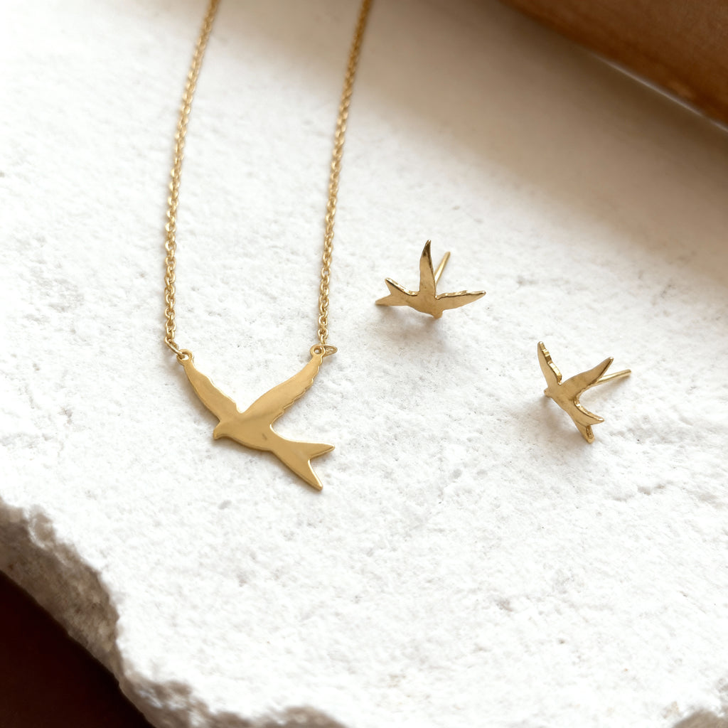 VS7-Silver Bird Necklace and earrings – Symbol of Freedom & Positive Energy