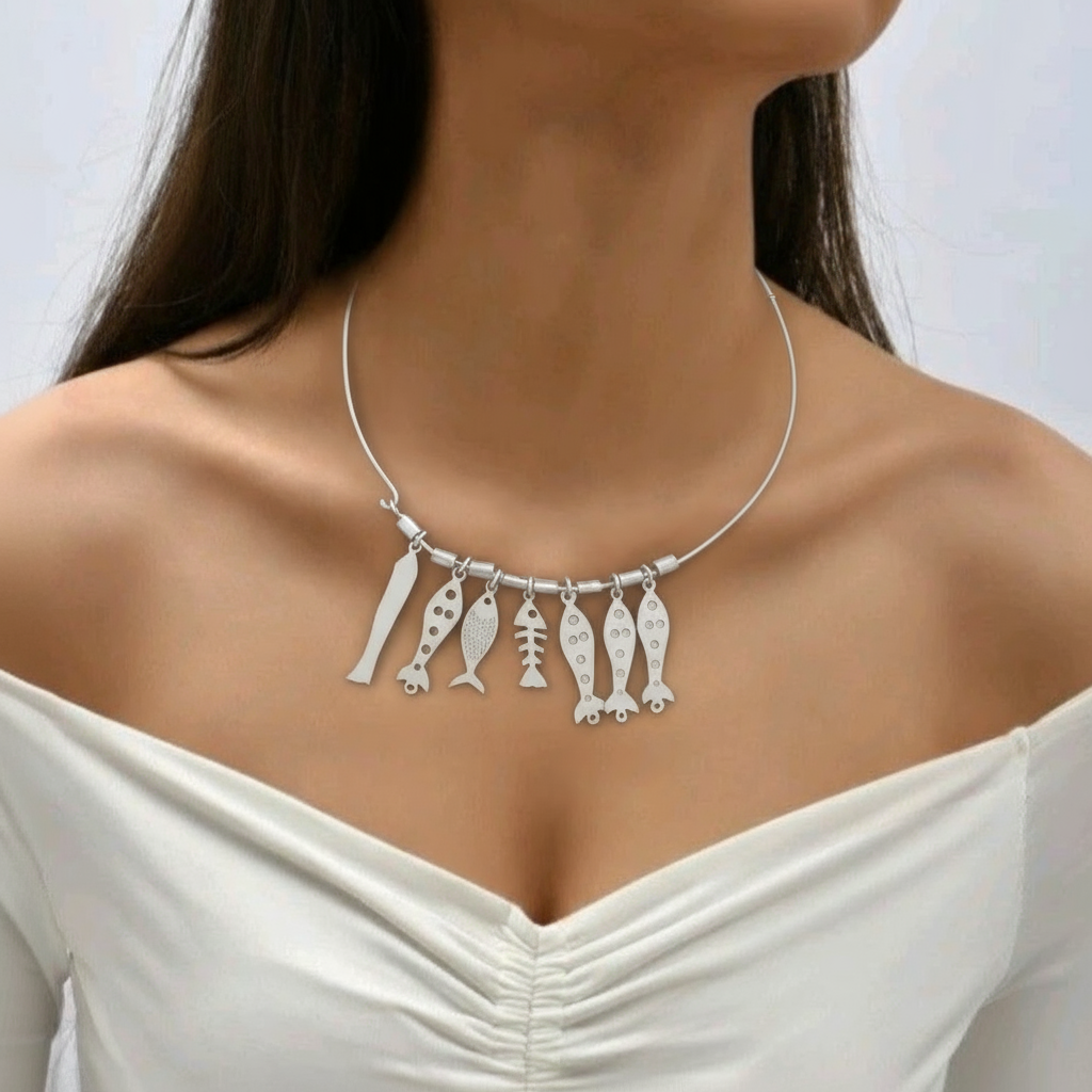 VS25-handcrafted  Silver925 choker fish